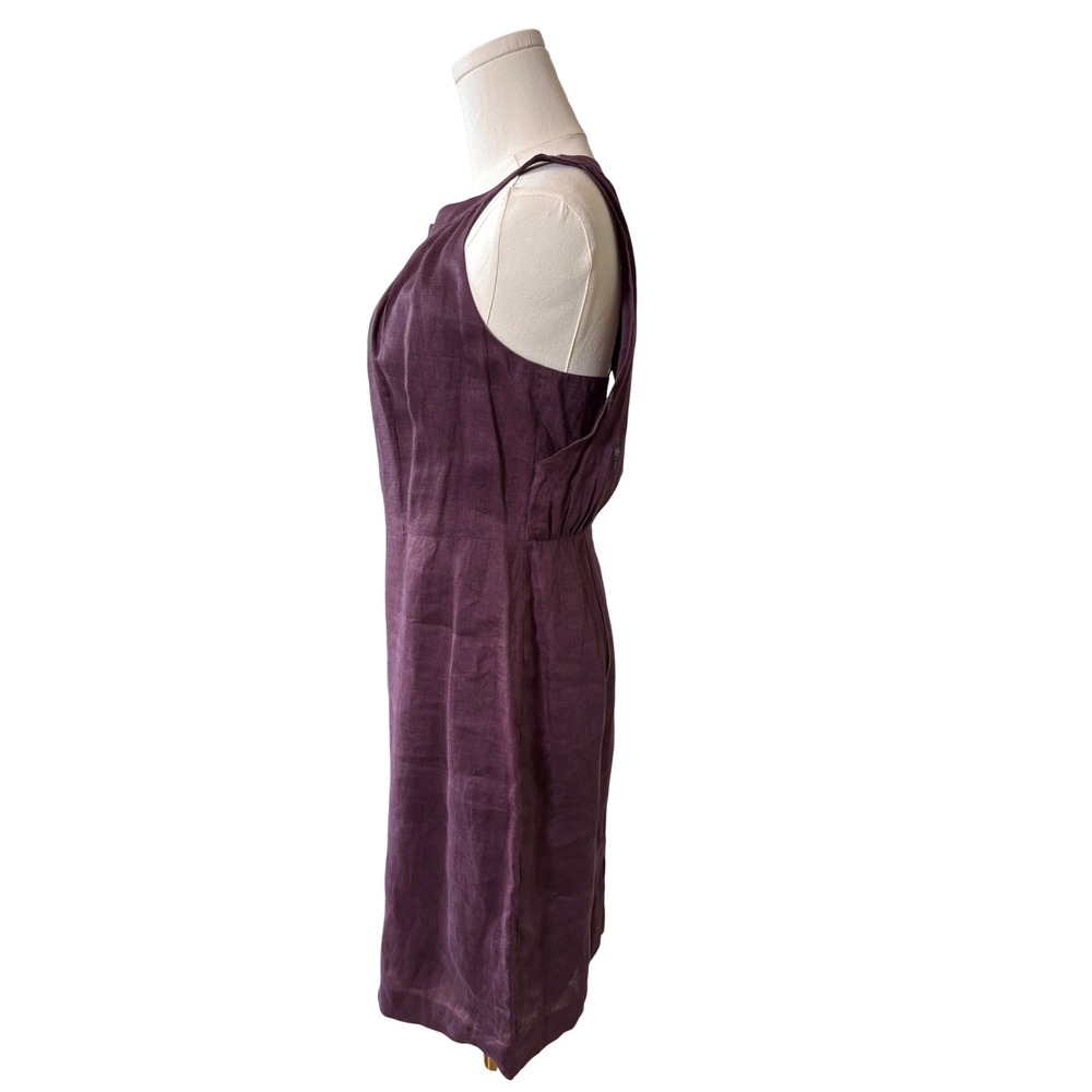 Ann Taylor LOFT Plum Purple 100% Linen Pleated Halter Neck Shift Dress Size 4 - Picture 3 of 15